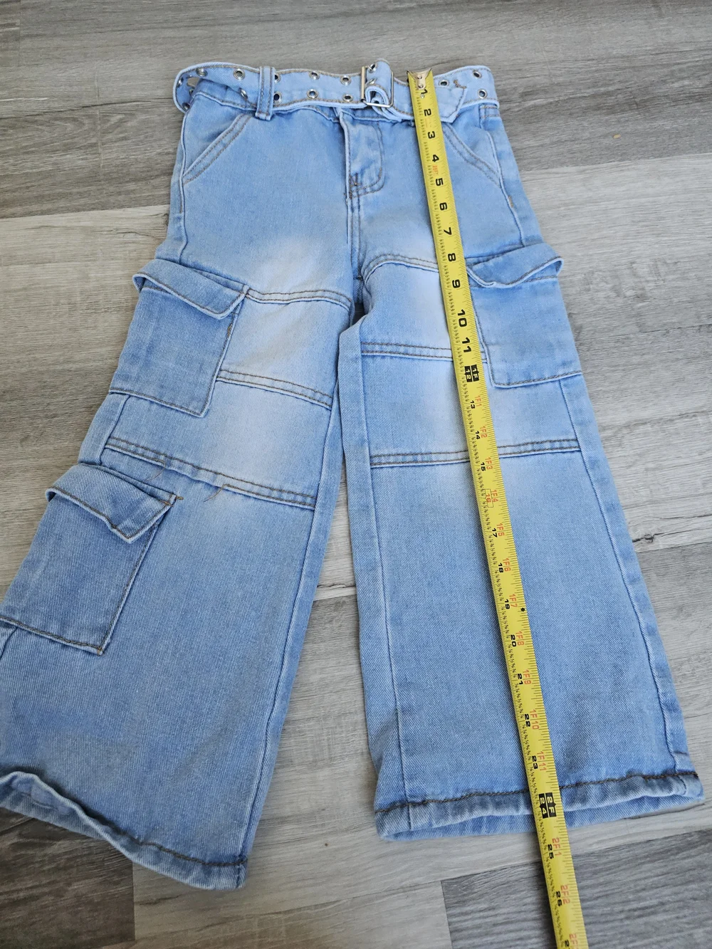 Soho Blue Denim Wide-Leg Cargo Jeans with Belt - Girls' Size 5